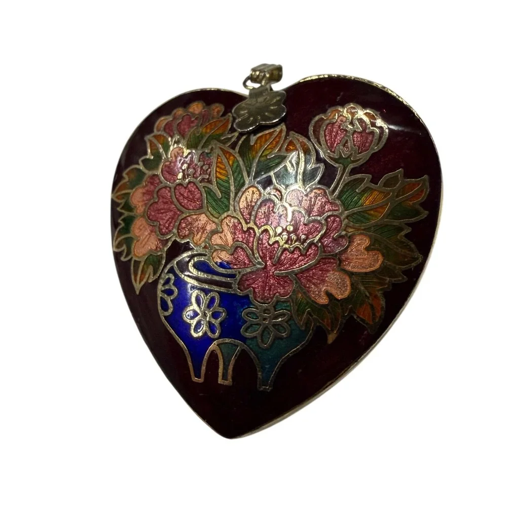 Vintage Cloisonne Enamel Heart Pendant